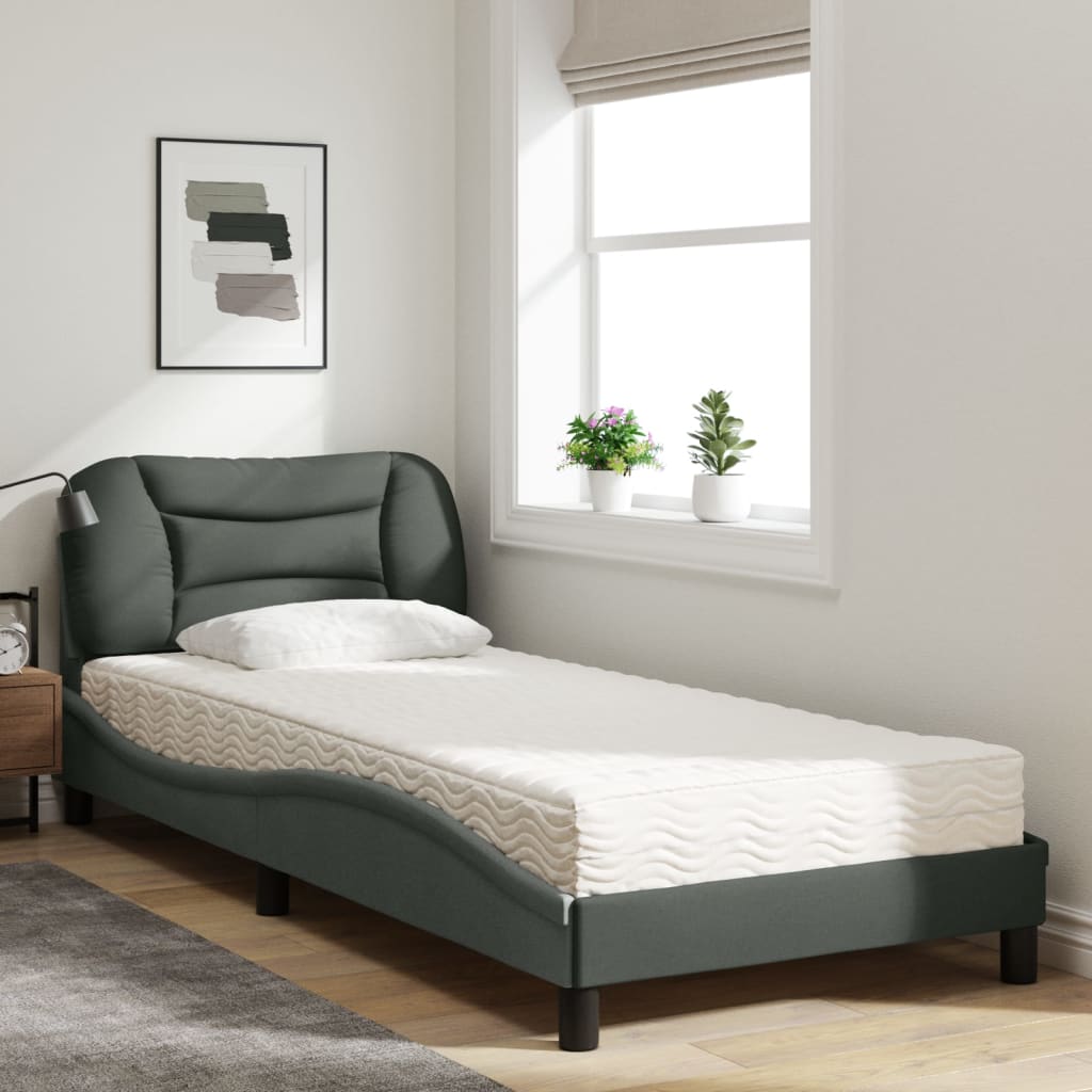 Lit avec matelas Hvar gris foncé 90x190 cm tissu - XIOS