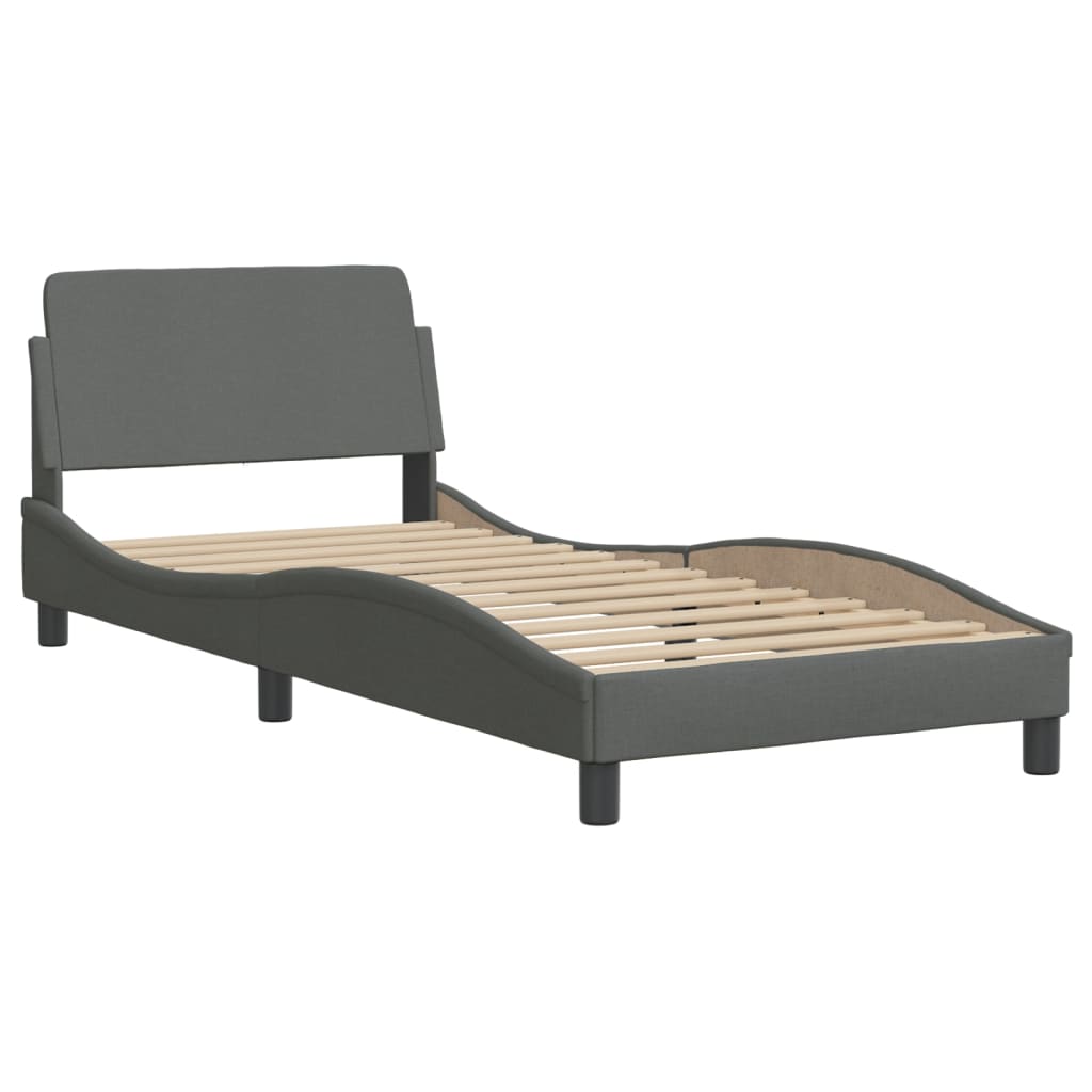 Lit avec matelas Hvar gris foncé 90x190 cm tissu - XIOS