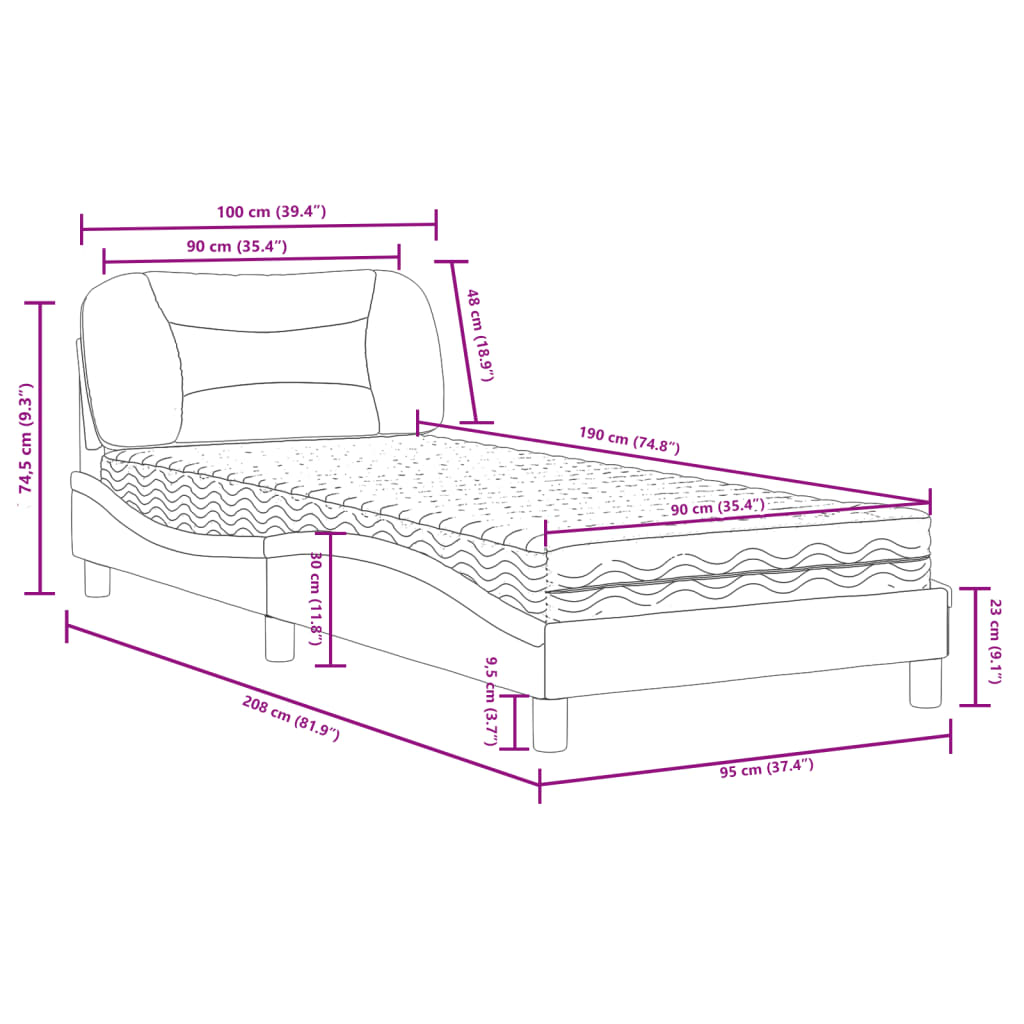 Lit avec matelas Hvar gris foncé 90x190 cm tissu - XIOS