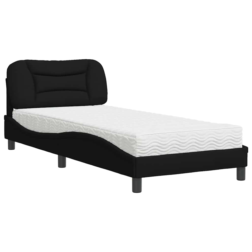 Lit avec matelas Hvar noir 90x190 cm tissu