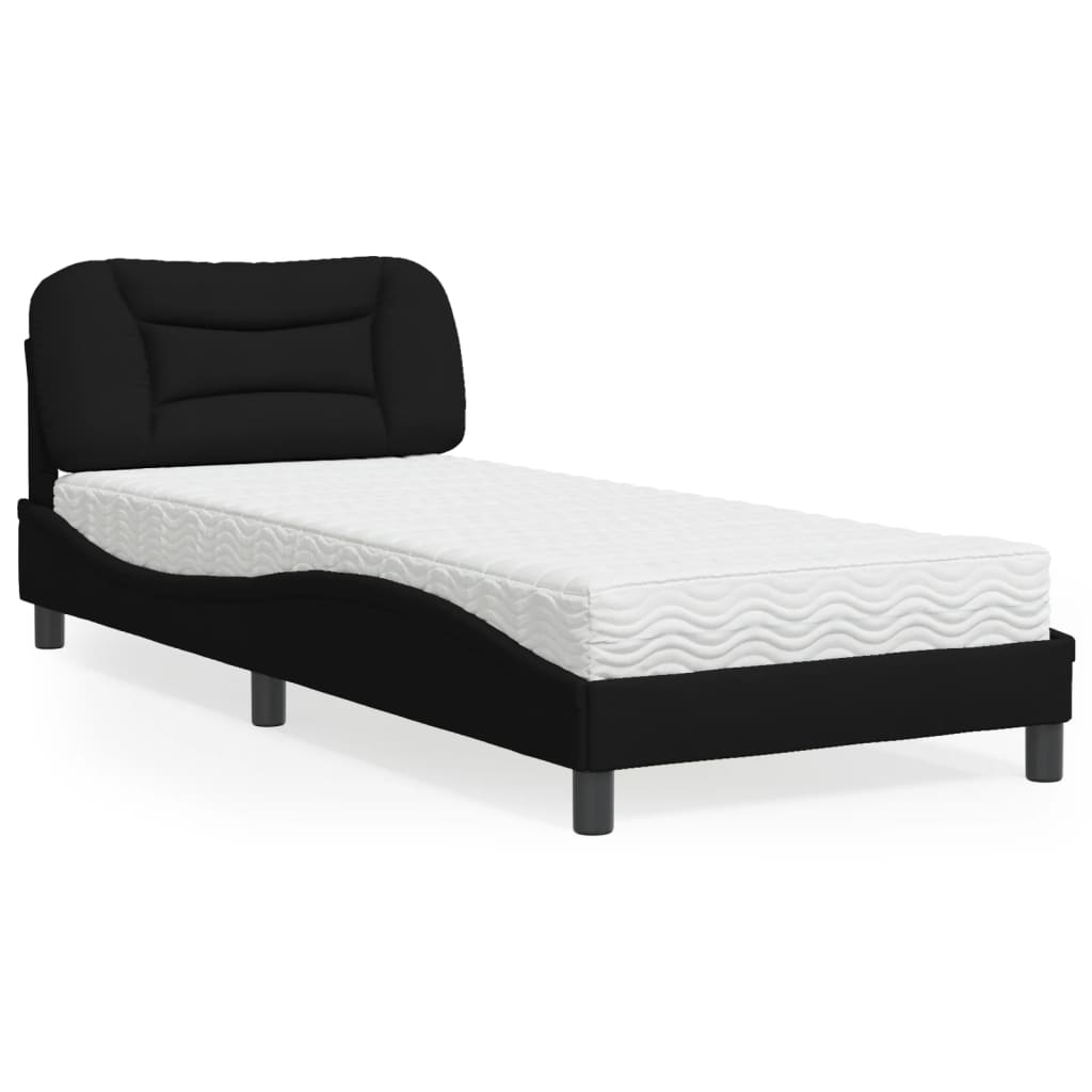 Lit avec matelas Hvar noir 90x190 cm tissu - XIOS