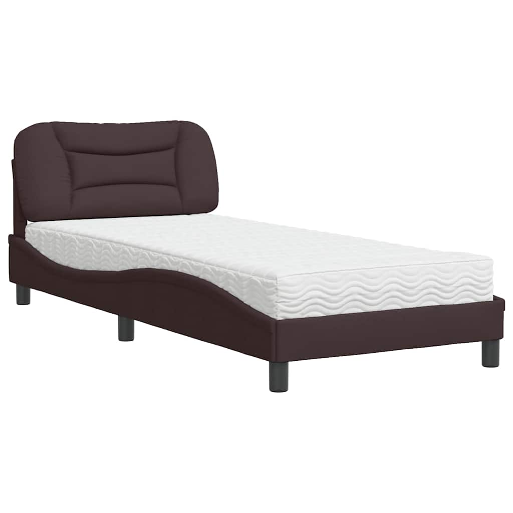 Lit avec matelas Hvar marron foncé 90x190 cm tissu