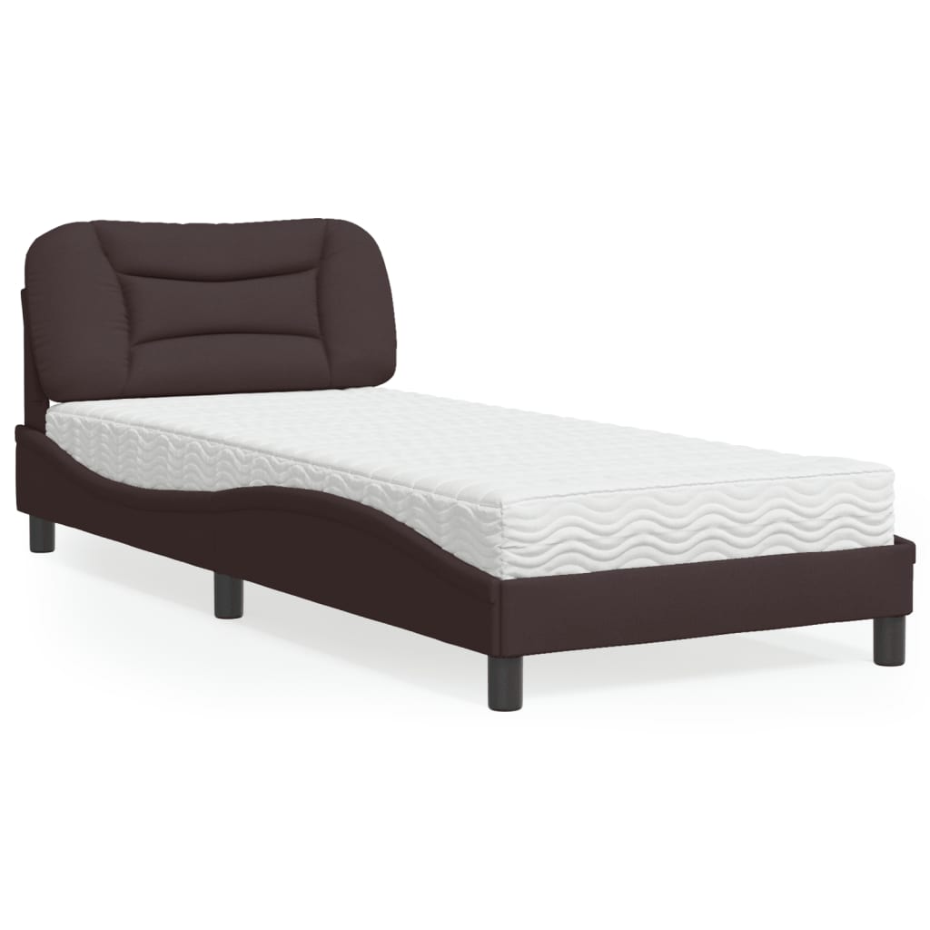 Lit avec matelas Hvar marron foncé 90x190 cm tissu - XIOS
