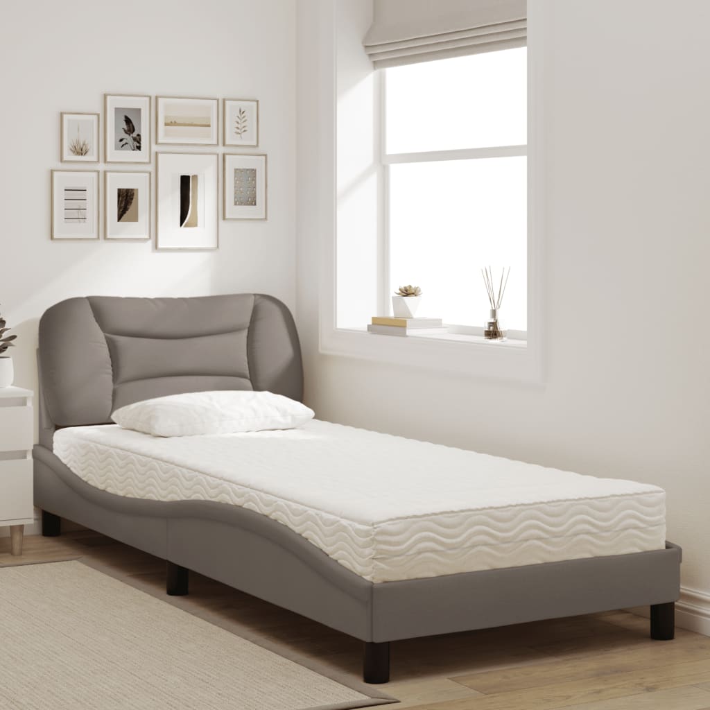 Lit avec matelas Hvar taupe 90x190 cm tissu - XIOS