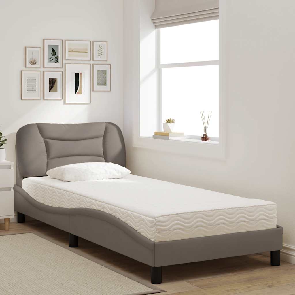 Lit avec matelas Hvar taupe 90x190 cm tissu