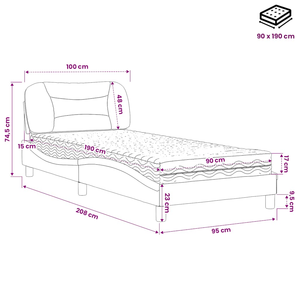 Lit avec matelas Hvar taupe 90x190 cm tissu