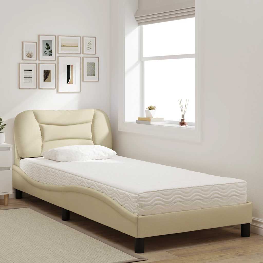 Lit avec matelas Hvar crème 90x190 cm tissu