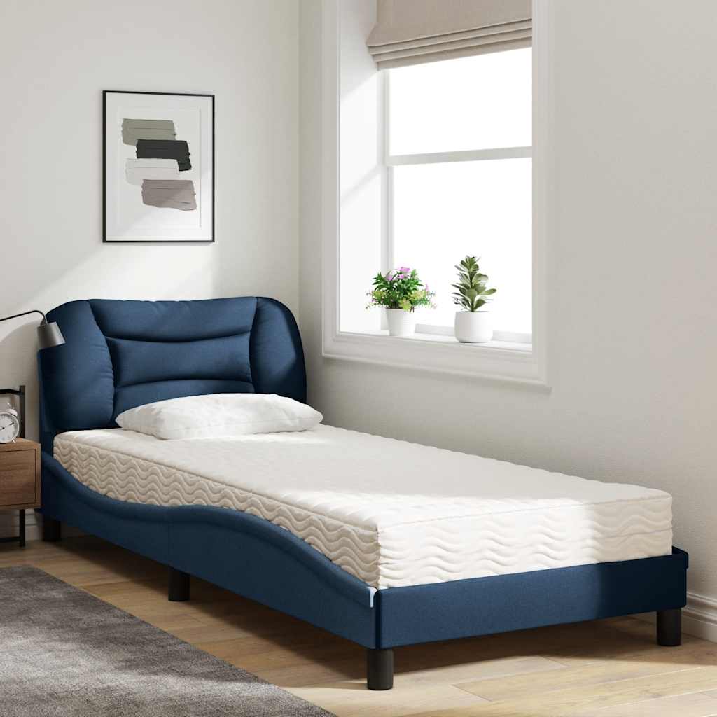 Lit avec matelas Hvar bleu 90x190 cm tissu