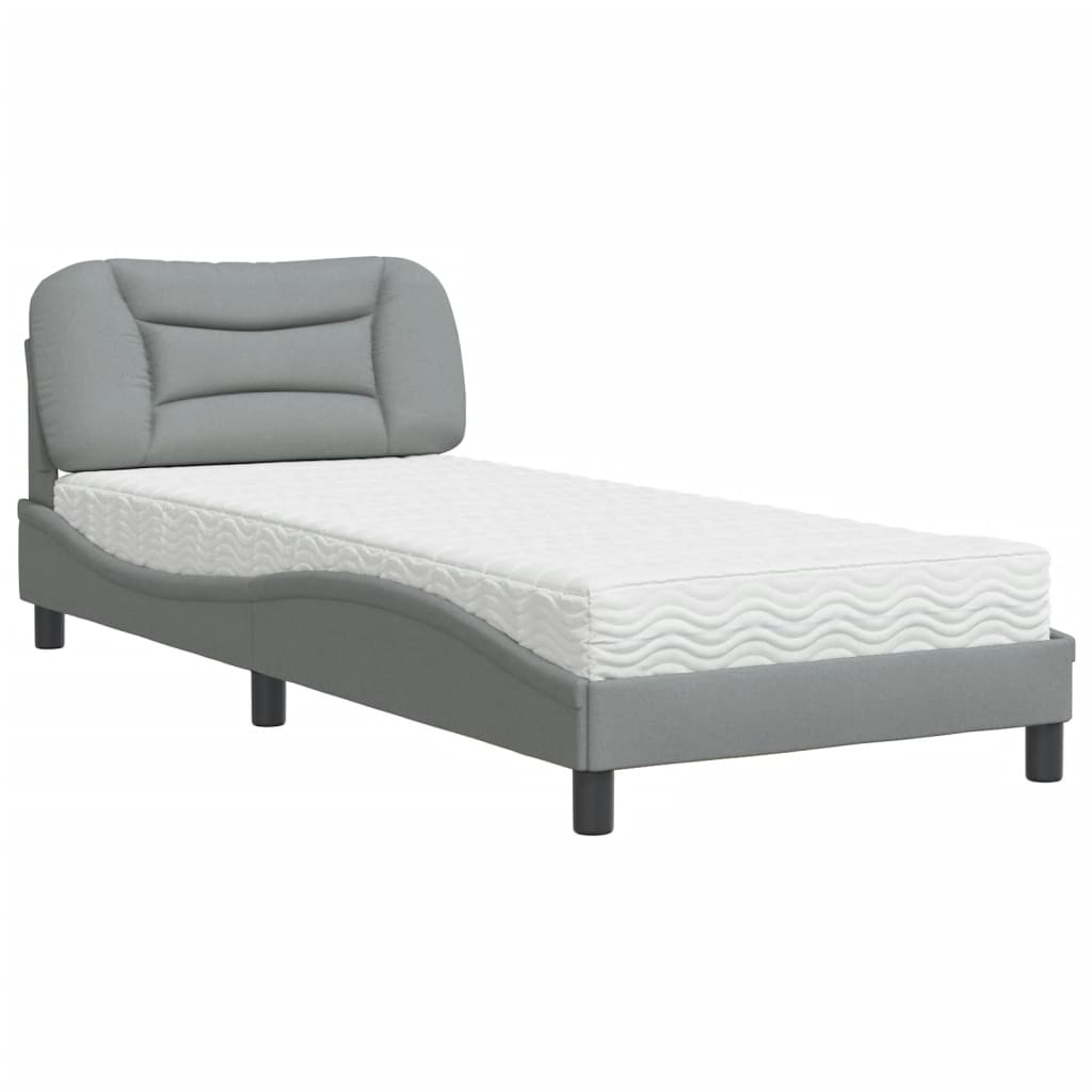 Lit avec matelas gris clair 90x200 cm tissu - XIOS