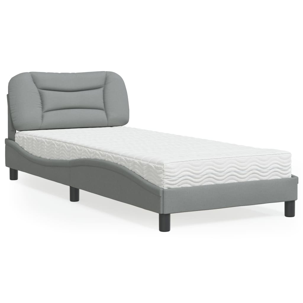 Lit avec matelas gris clair 90x200 cm tissu - XIOS