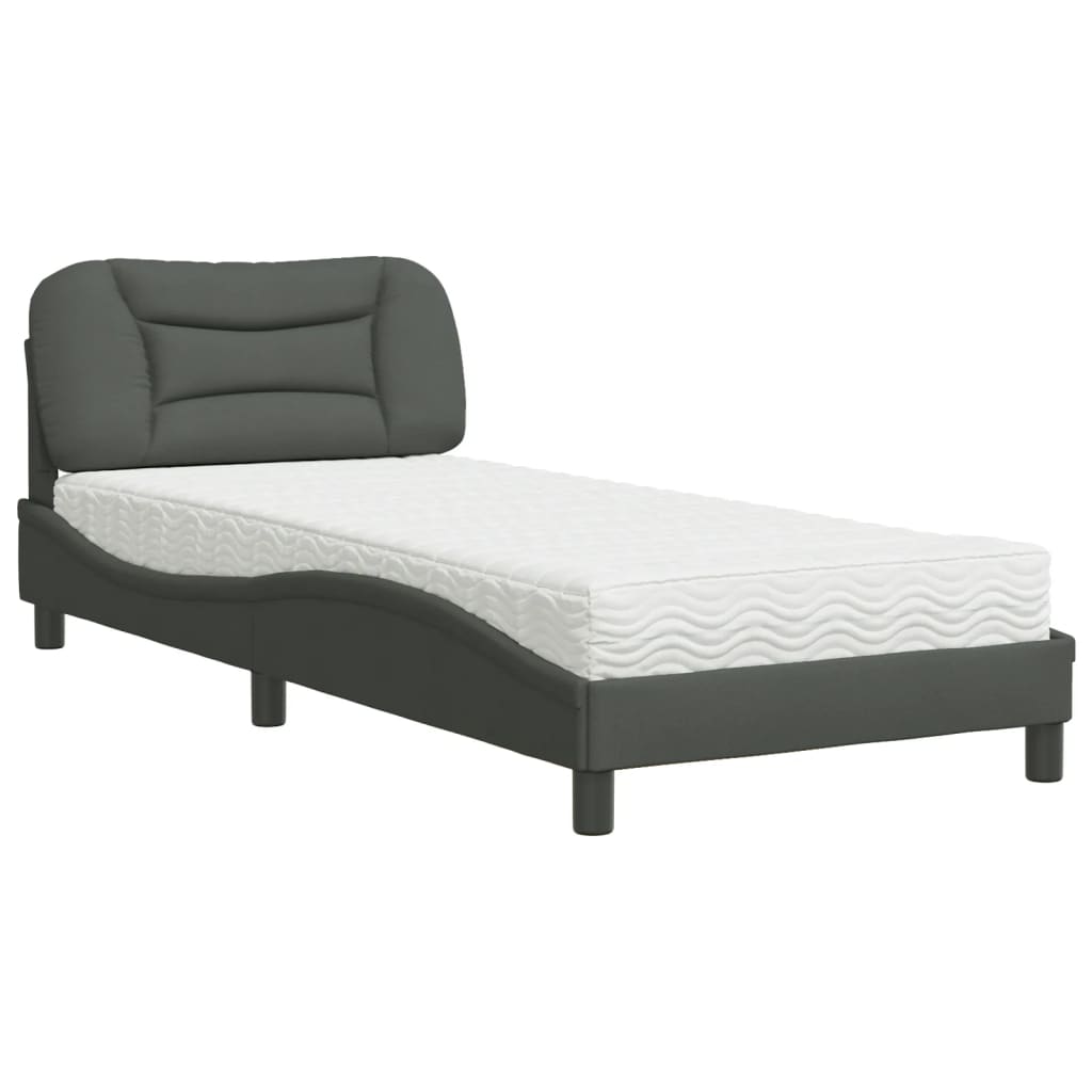 Lit avec matelas gris foncé 90x200 cm tissu - XIOS