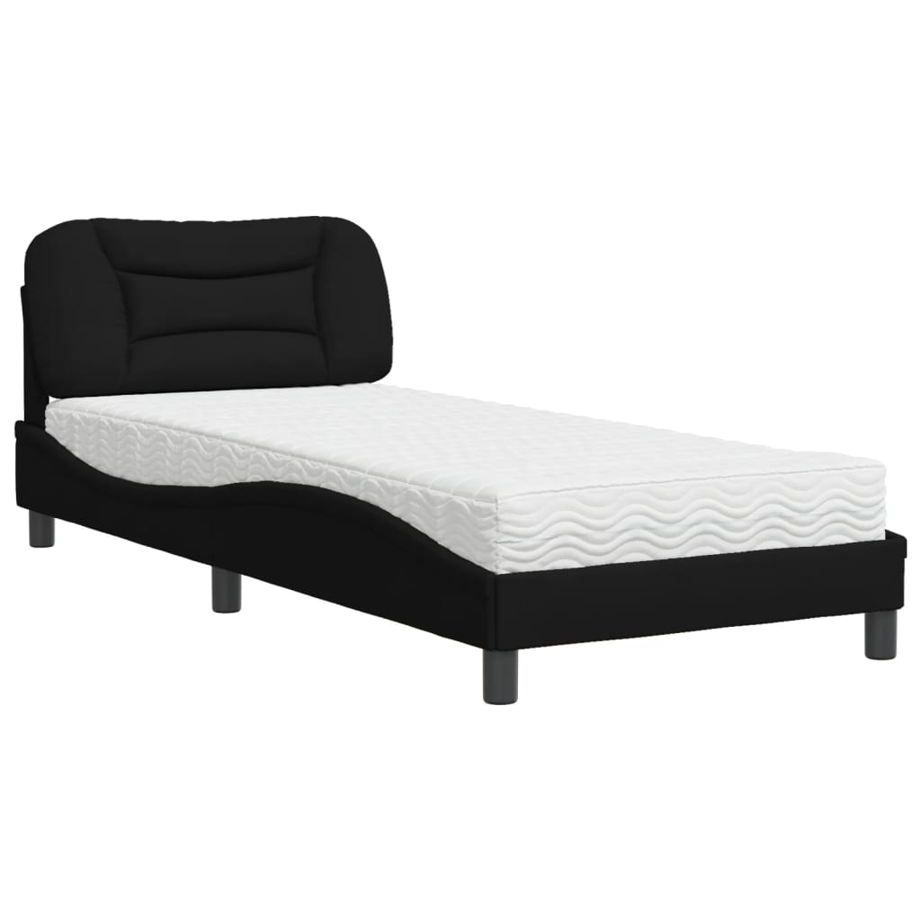Lit avec matelas noir 90x200 cm tissu - XIOS
