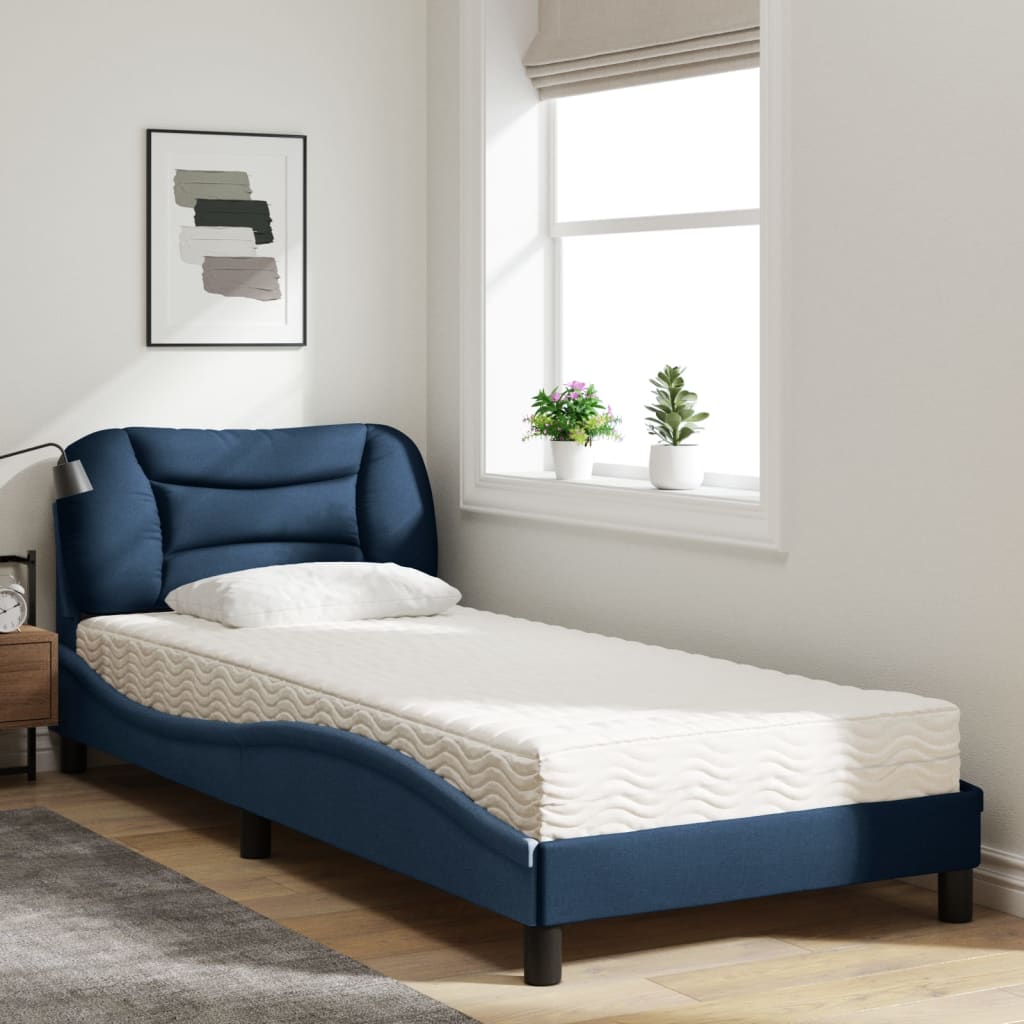 Lit avec matelas Hvar bleu 90x200 cm tissu - XIOS