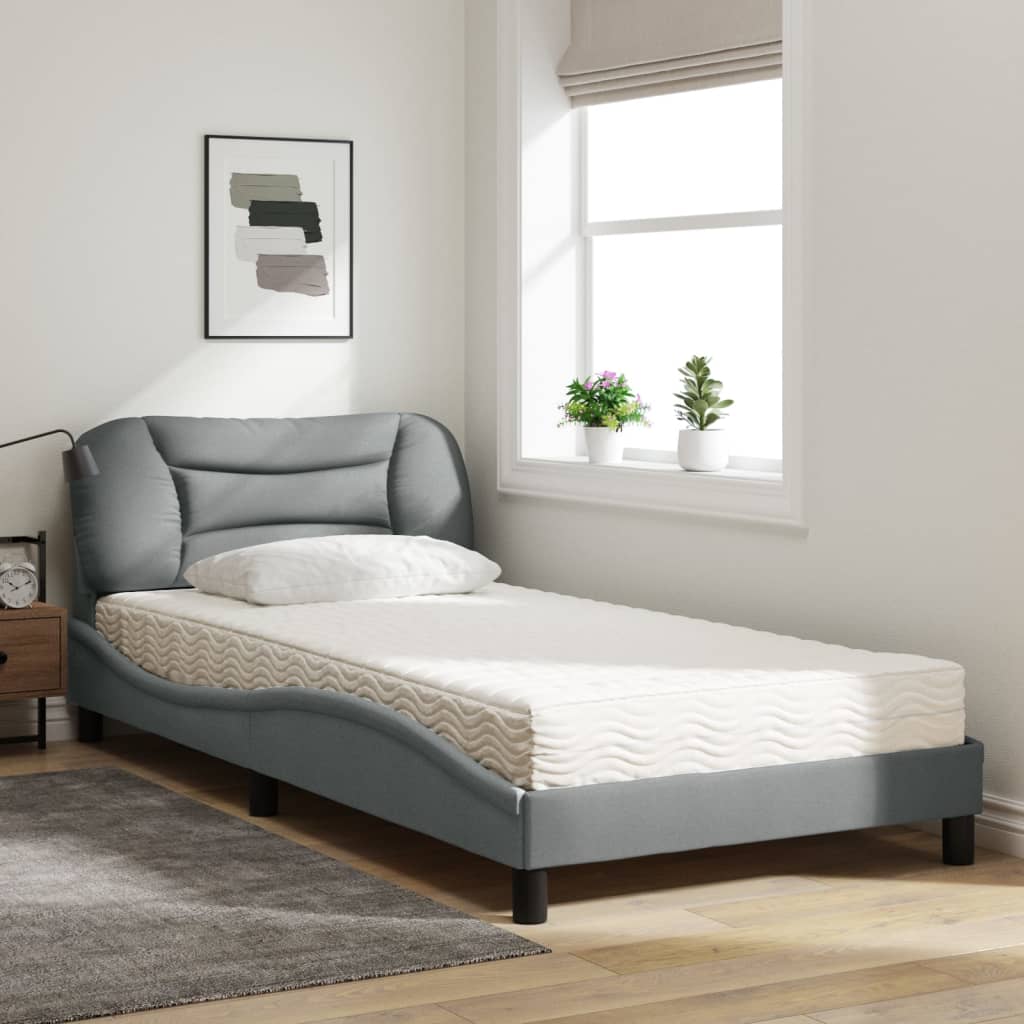 Lit avec matelas Hvar gris clair 100x200 cm tissu - XIOS