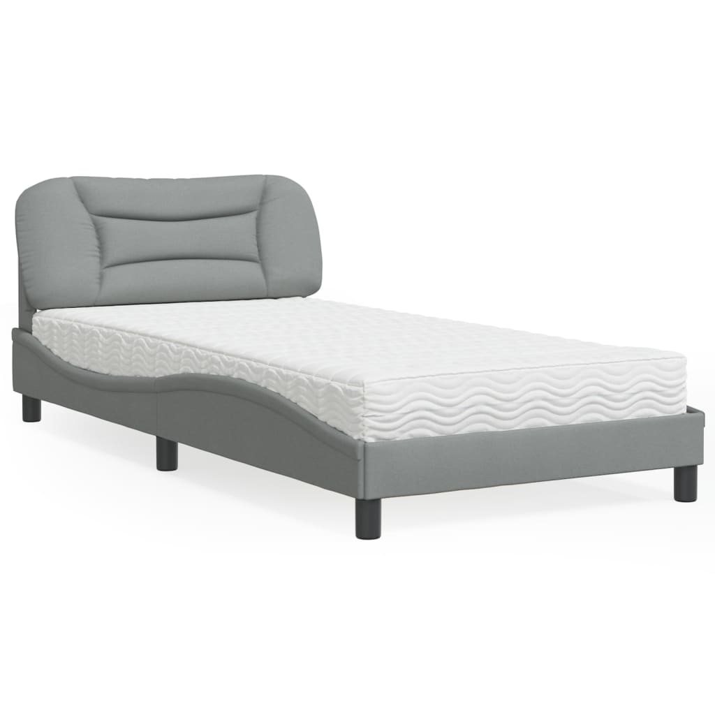 Lit avec matelas Hvar gris clair 100x200 cm tissu - XIOS