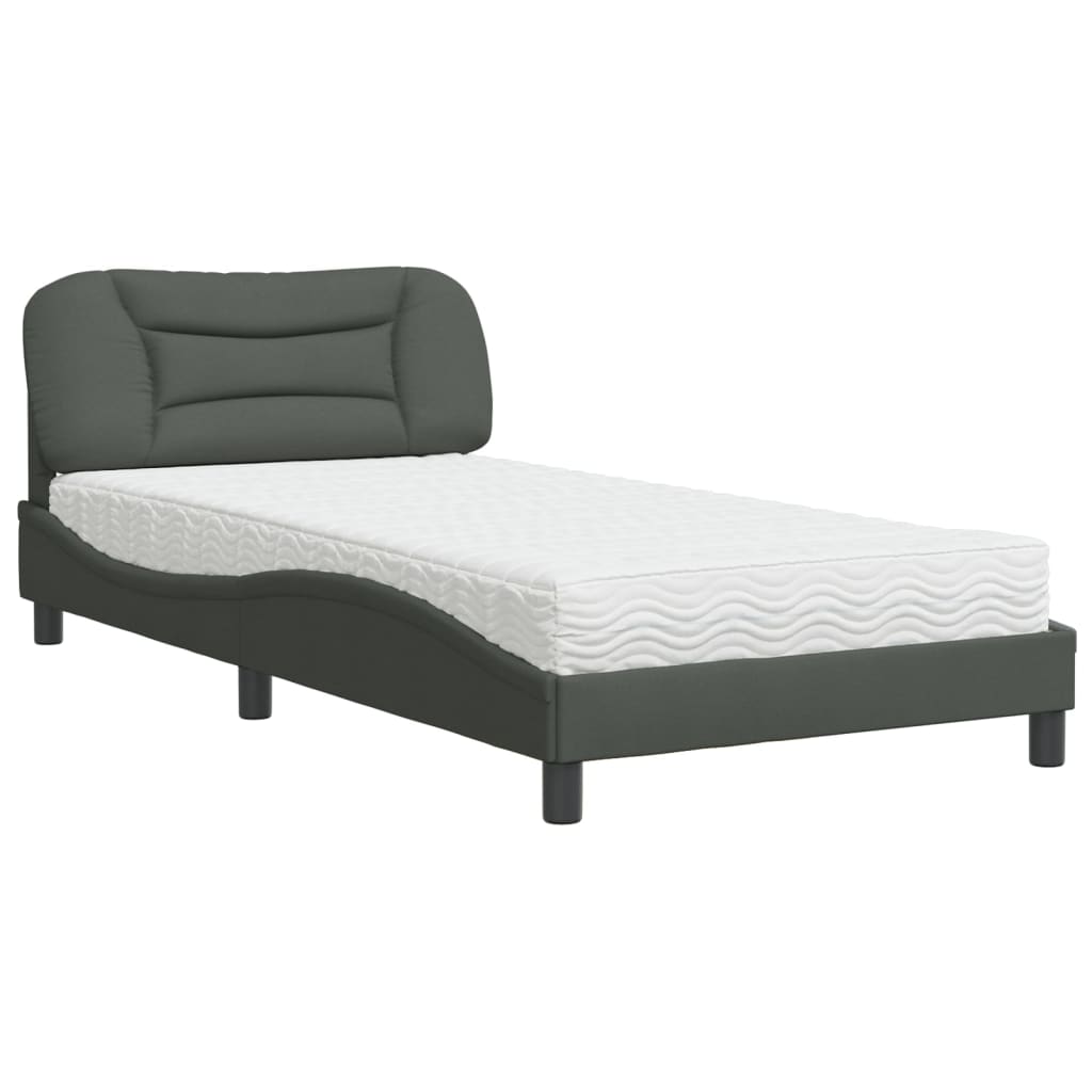 Lit avec matelas Hvar gris foncé 100x200 cm tissu - XIOS
