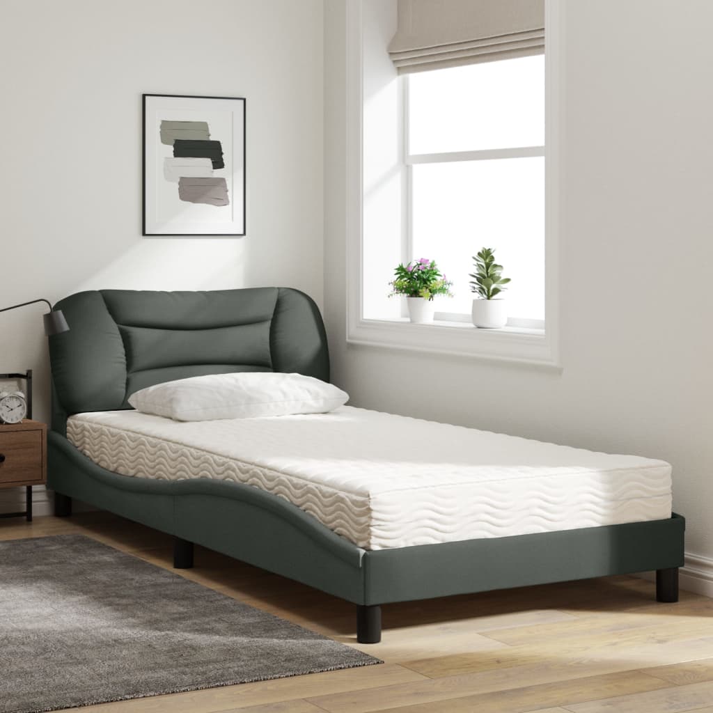 Lit avec matelas Hvar gris foncé 100x200 cm tissu - XIOS