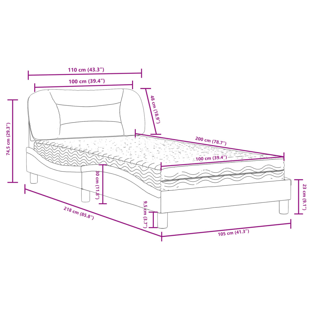 Lit avec matelas Hvar gris foncé 100x200 cm tissu - XIOS
