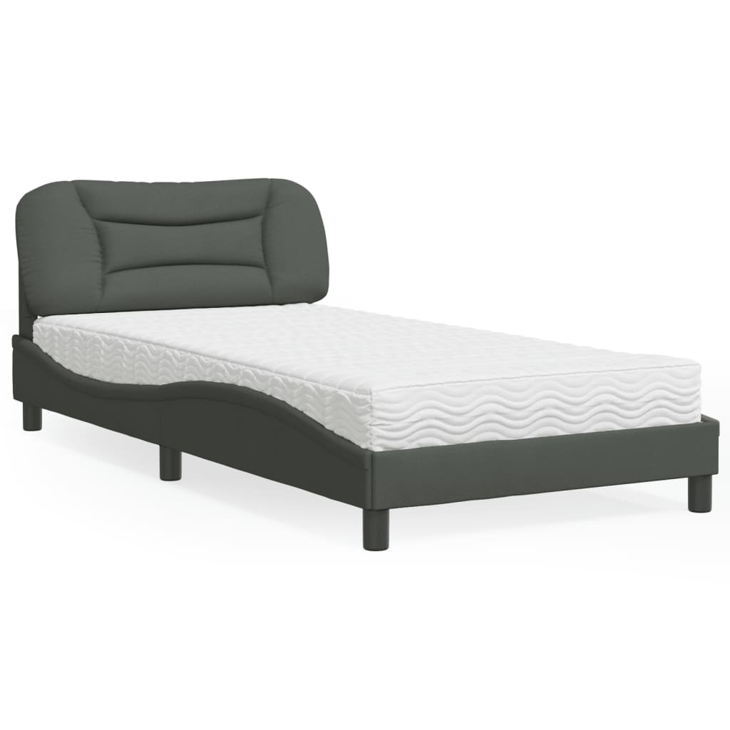 Lit avec matelas Hvar gris foncé 100x200 cm tissu - XIOS