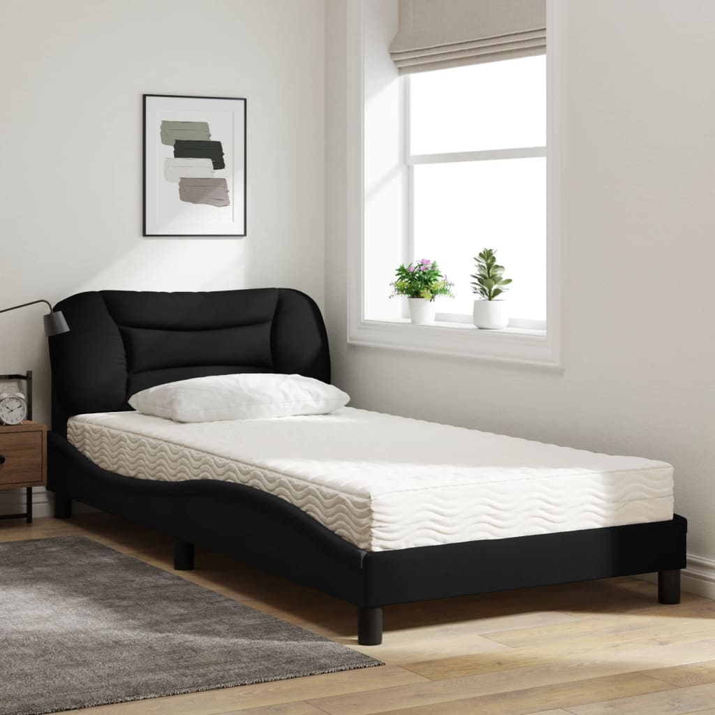 Lit avec matelas Hvar noir 100x200 cm tissu - XIOS