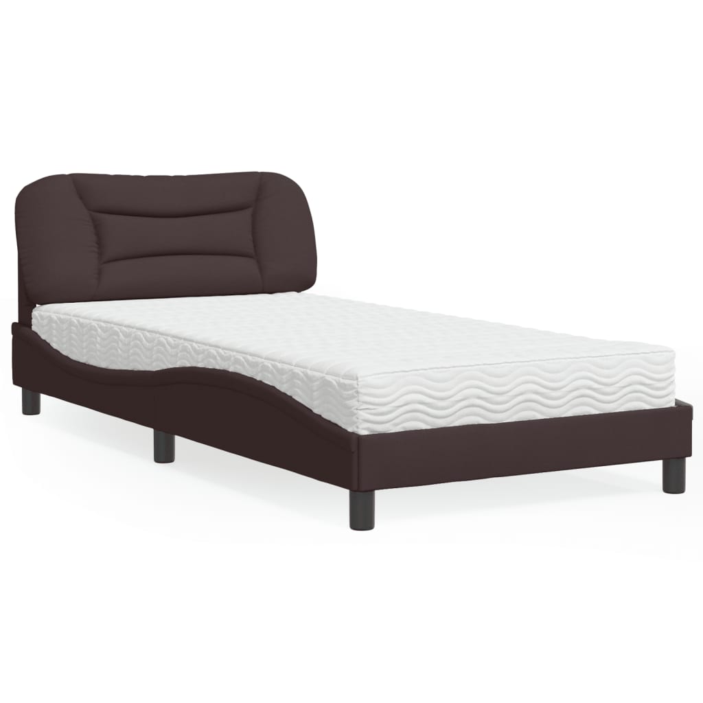 Lit avec matelas Hvar marron foncé 100x200 cm tissu