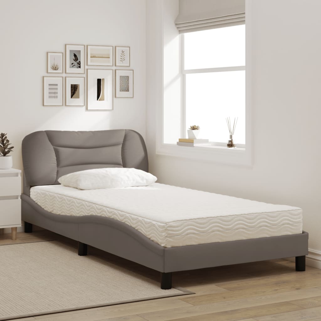 Lit avec matelas Hvar taupe 100x200 cm tissu - XIOS
