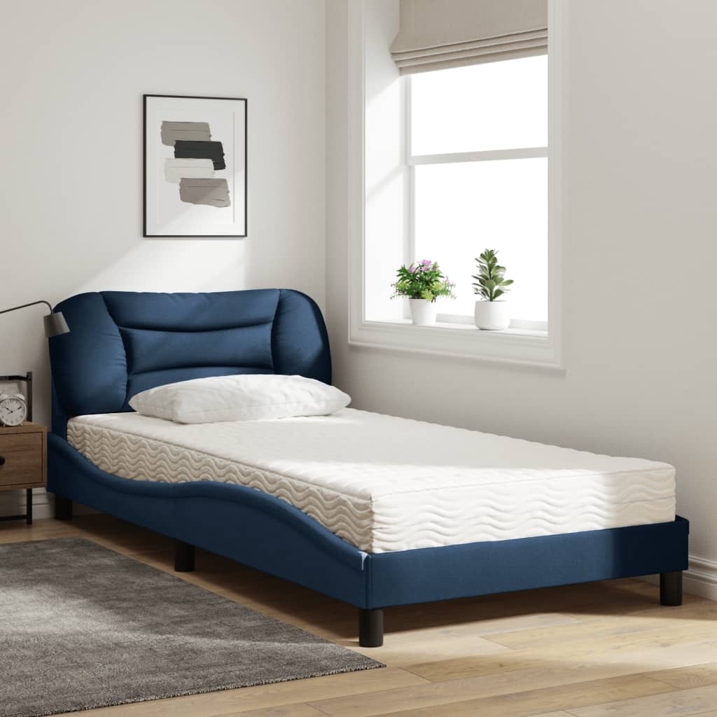 Lit avec matelas Hvar bleu 100x200 cm tissu - XIOS