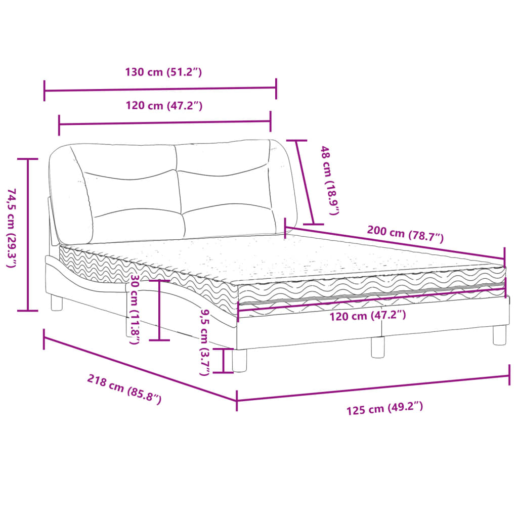 Lit avec matelas Hvar marron foncé 120x200 cm tissu - XIOS