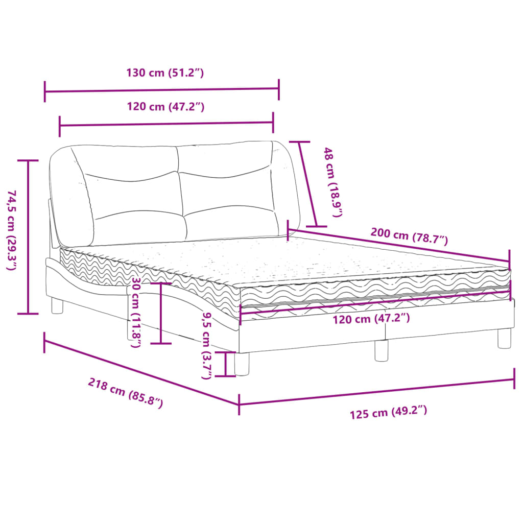 Lit avec matelas Hvar crème 120x200 cm tissu
