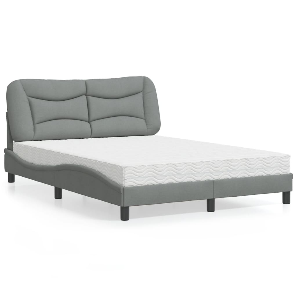 Lit avec matelas Hvar gris clair 140x190 cm tissu - XIOS