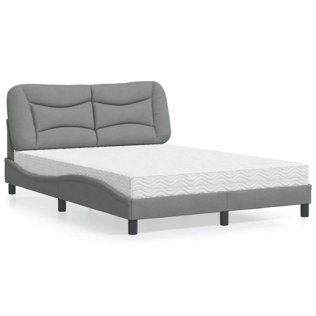 Lit avec matelas Hvar gris clair 140x200 cm tissu - XIOS