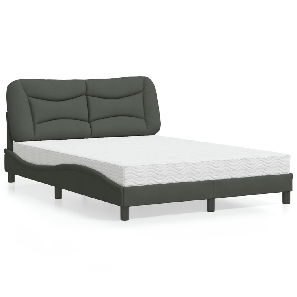 Lit avec matelas Hvar gris foncé 140x200 cm tissu