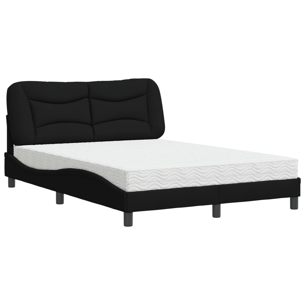 Lit avec matelas Hvar noir 140x200 cm tissu