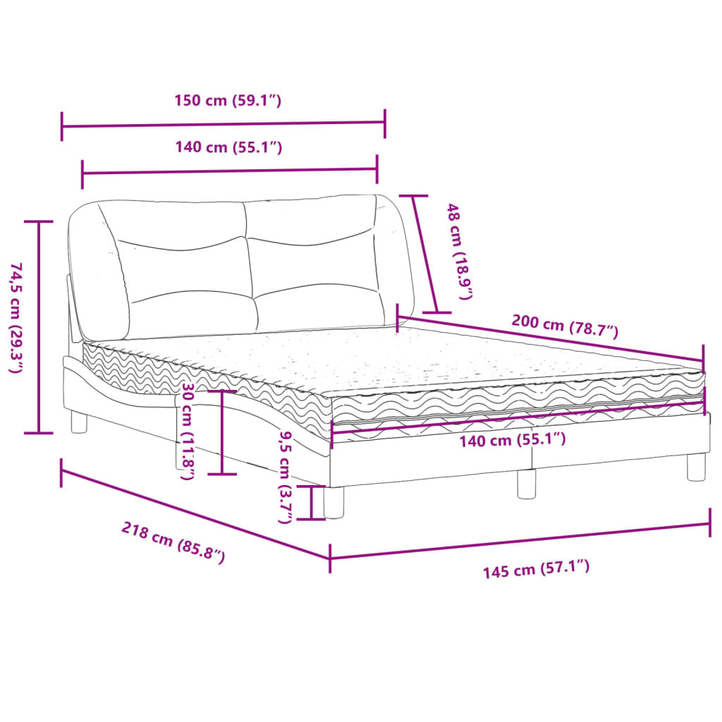 Lit avec matelas Hvar bleu 140x200 cm tissu - XIOS