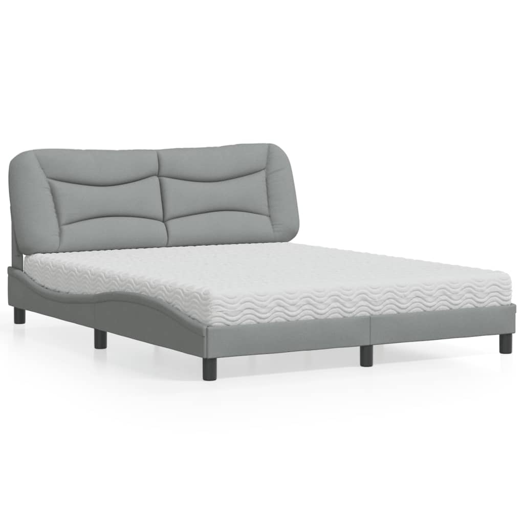 Lit avec matelas Hvar gris clair 160x200 cm tissu - XIOS