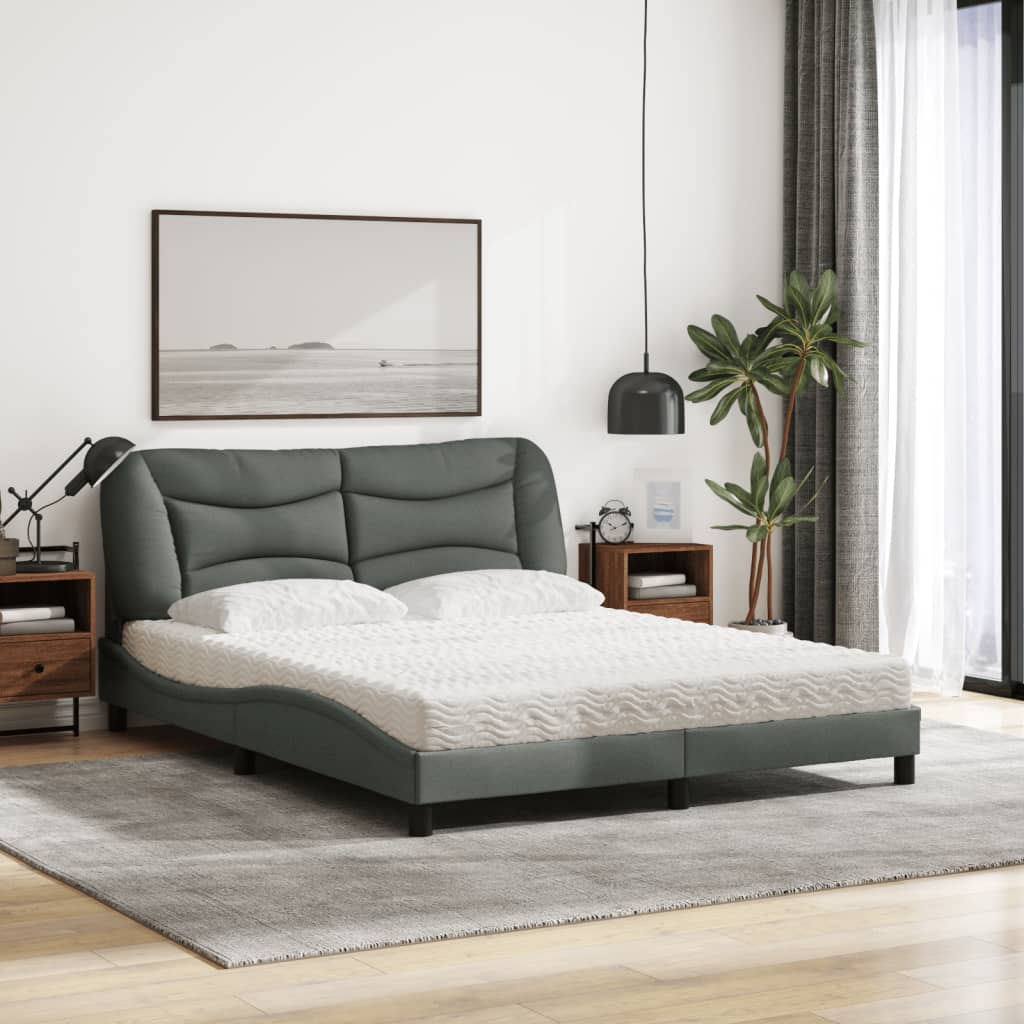 Lit avec matelas Hvar gris foncé 160x200 cm tissu - XIOS