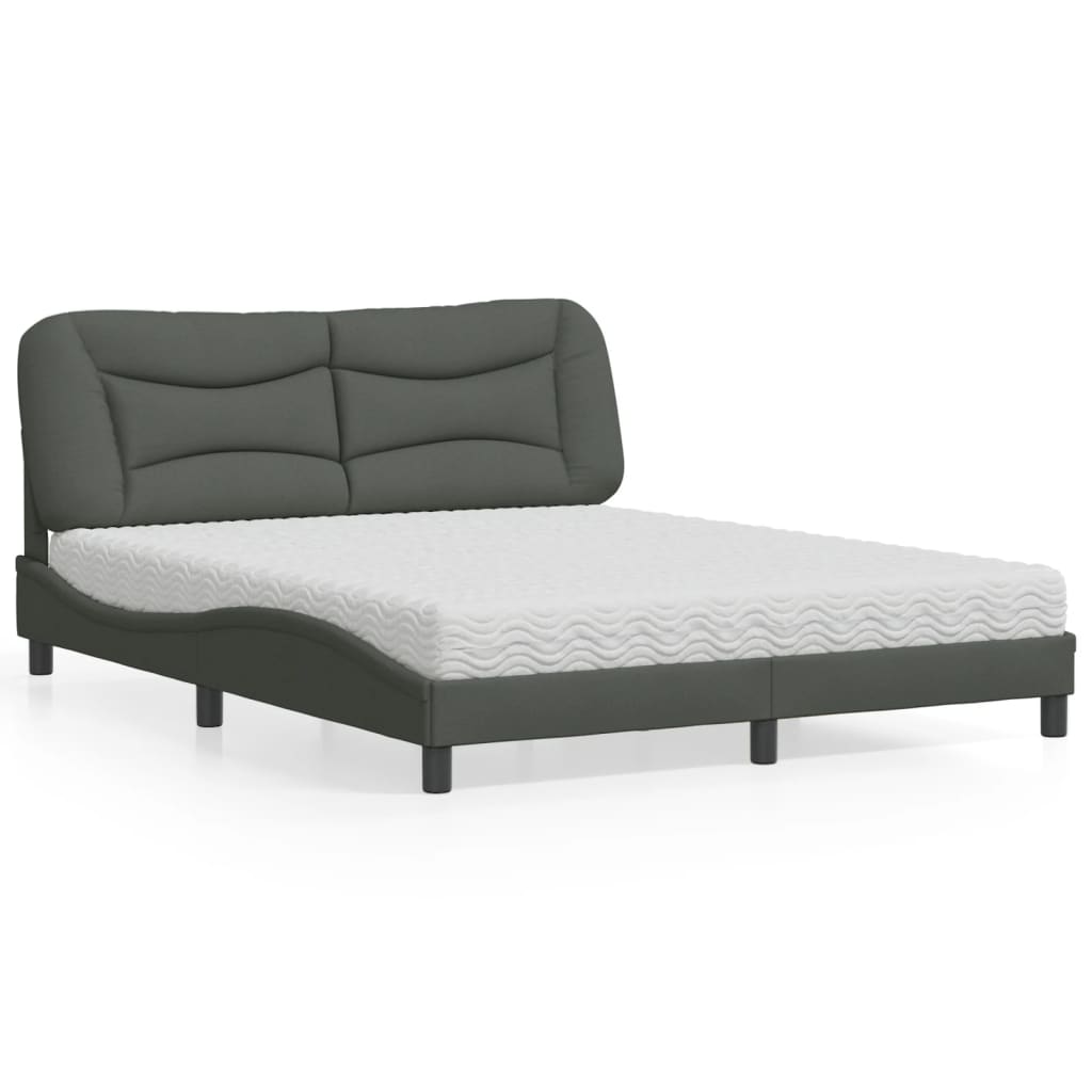 Lit avec matelas Hvar gris foncé 160x200 cm tissu - XIOS