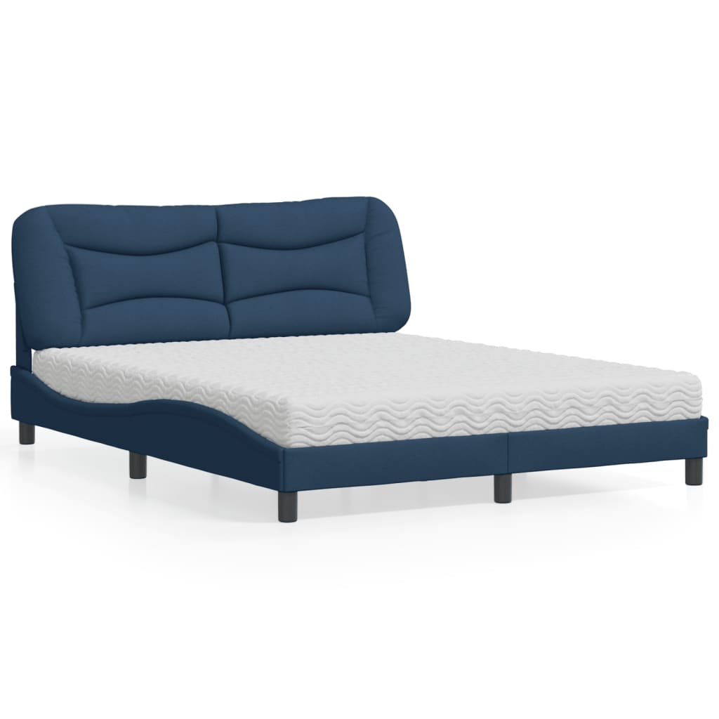 Lit avec matelas Hvar bleu 160x200 cm tissu - XIOS