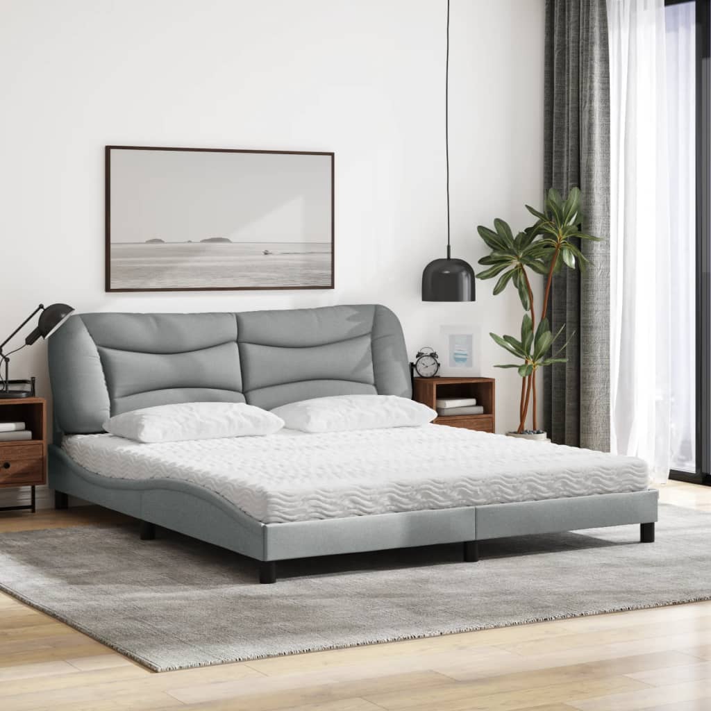 Lit avec matelas Hvar gris clair 180x200 cm tissu