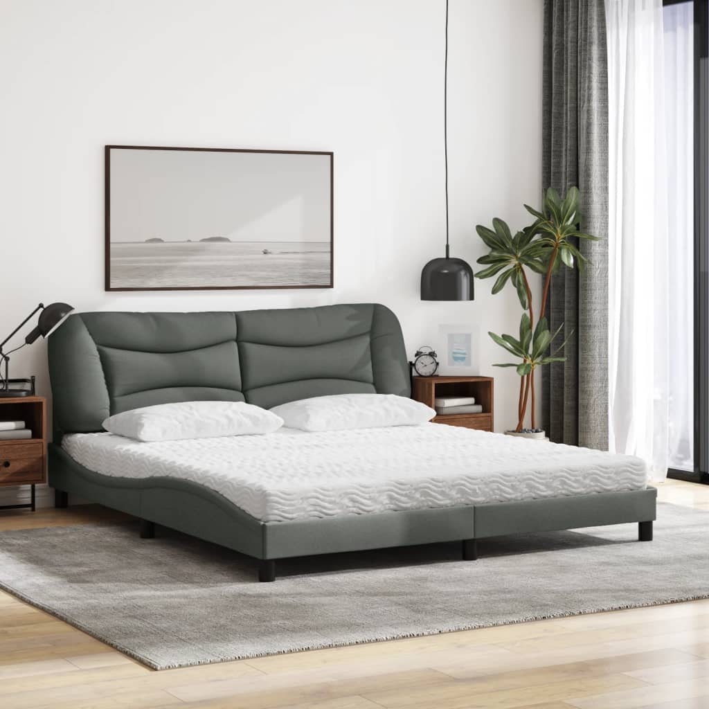 Lit avec matelas Hvar gris foncé 180x200 cm tissu