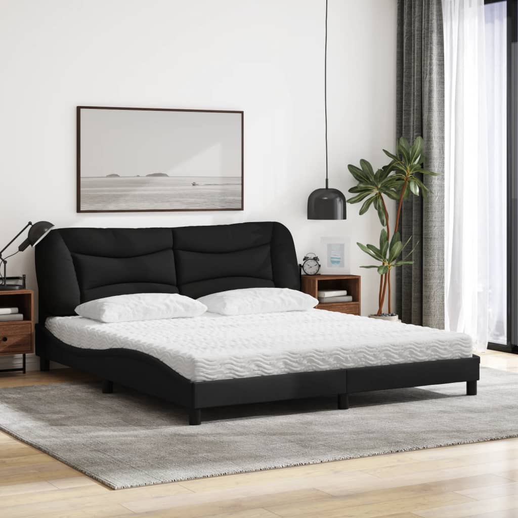 Lit avec matelas Hvar noir 180x200 cm tissu