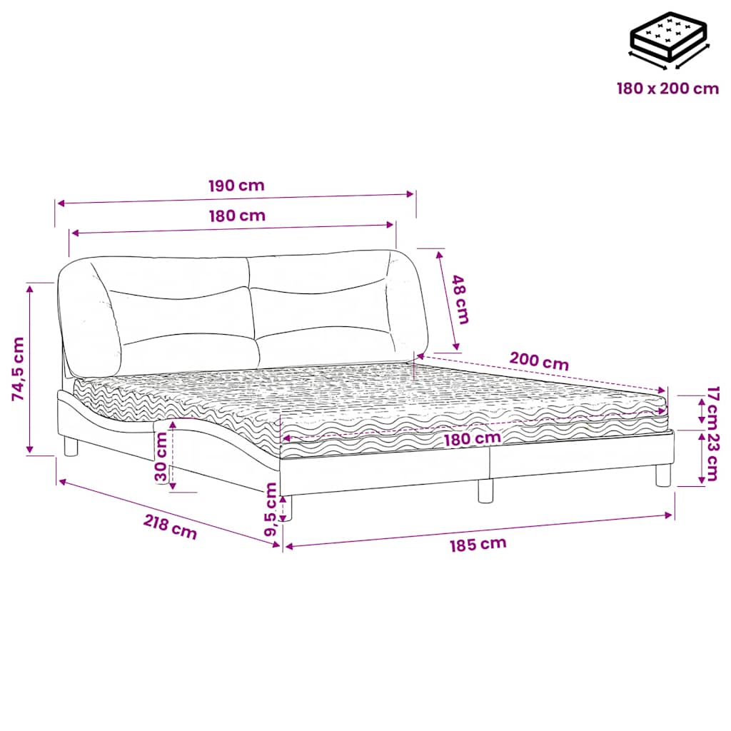 Lit avec matelas Hvar bleu 180x200 cm tissu - XIOS