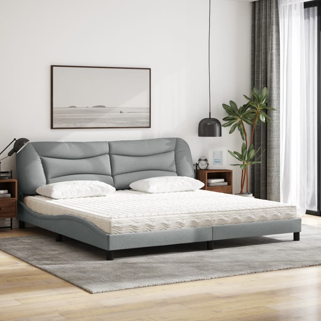Lit avec matelas Hvar gris clair 200x200 cm tissu - XIOS