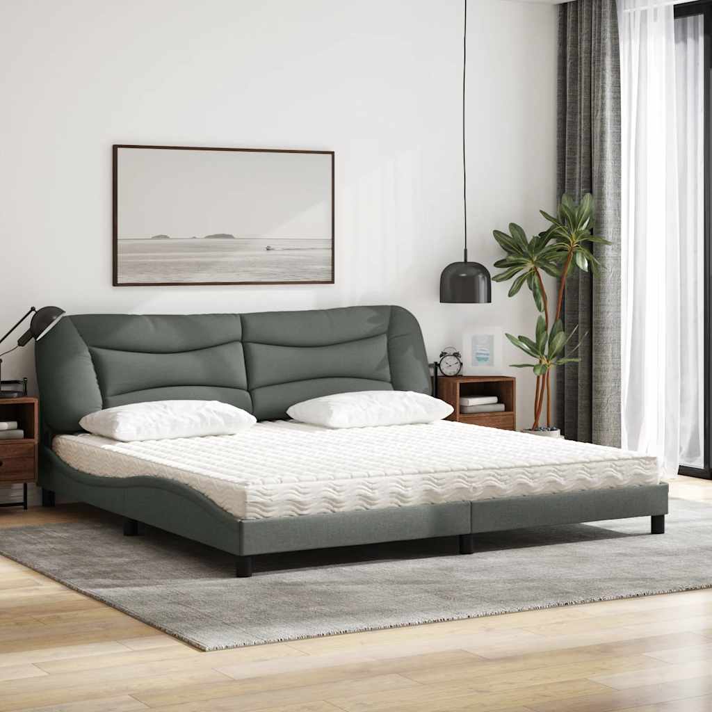 Lit avec matelas Hvar gris foncé 200x200 cm tissu - XIOS