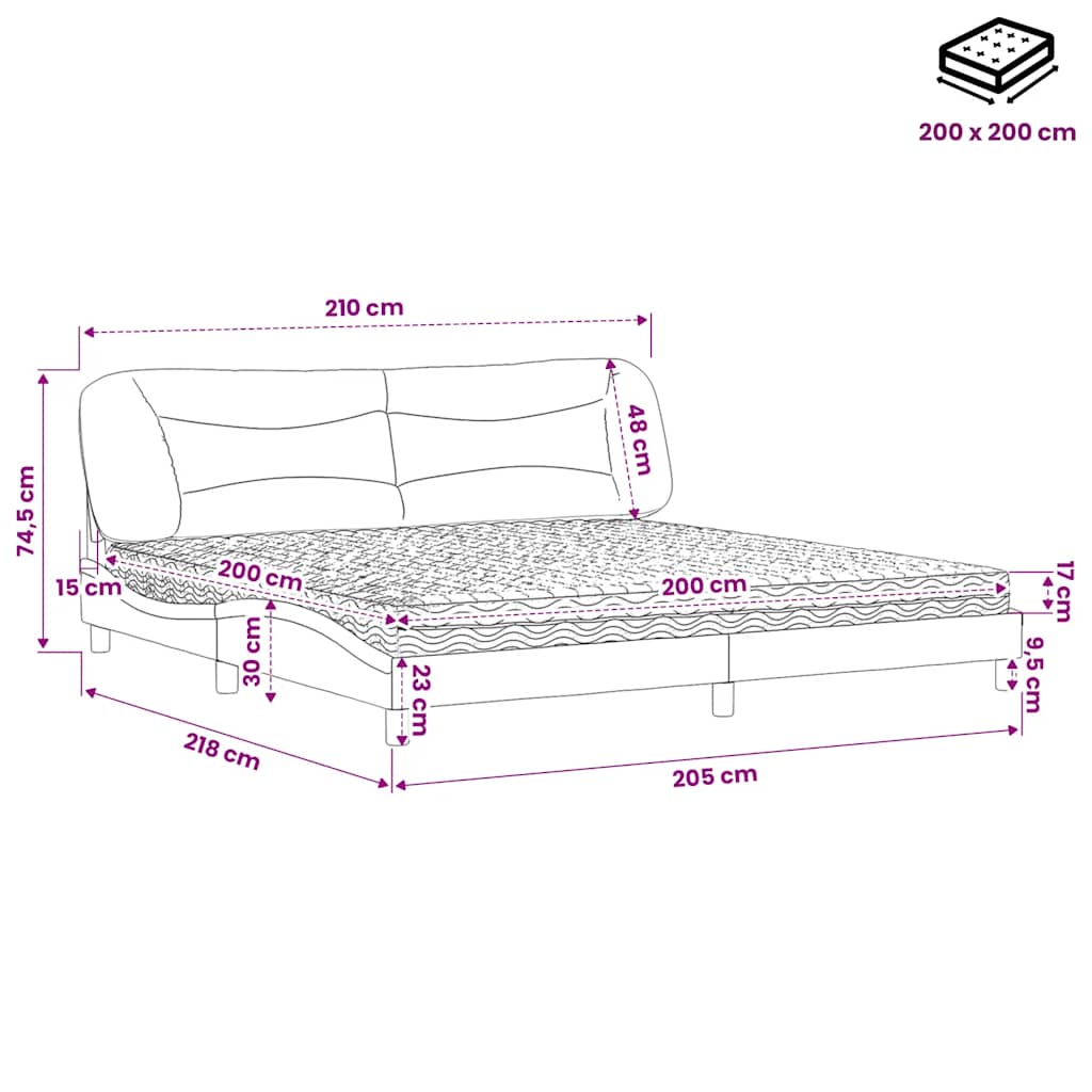 Lit avec matelas Hvar gris foncé 200x200 cm tissu - XIOS