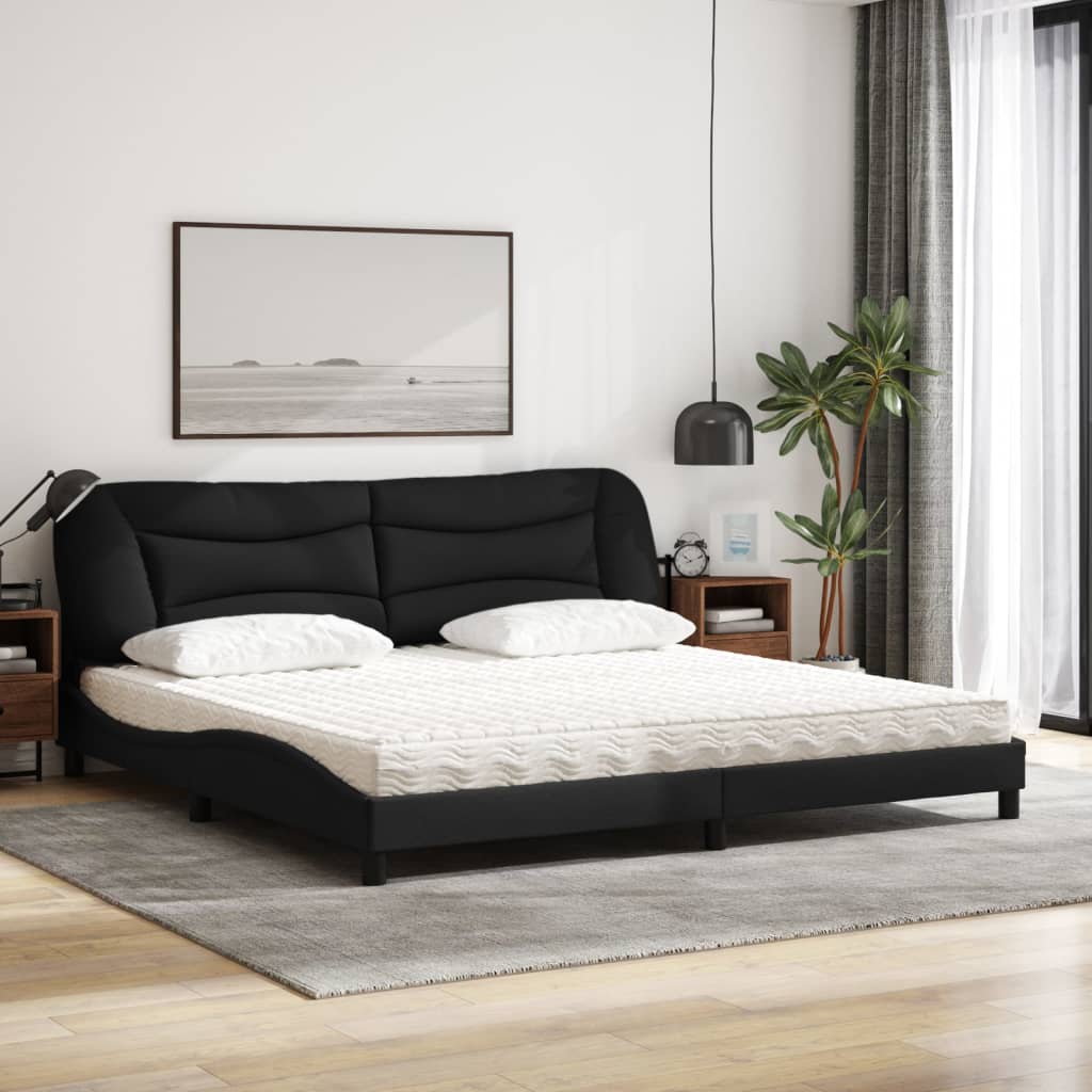 Lit avec matelas Hvar noir 200x200 cm tissu - XIOS