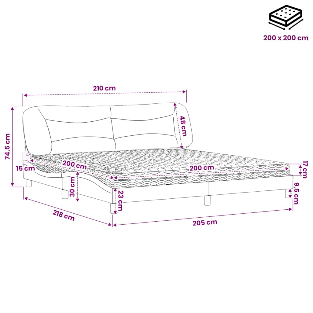 Lit avec matelas Hvar crème 200x200 cm tissu