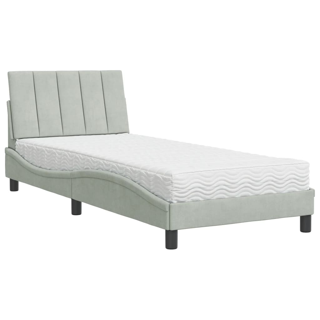 Lit avec matelas Hanko gris clair 80x200 cm velours - XIOS
