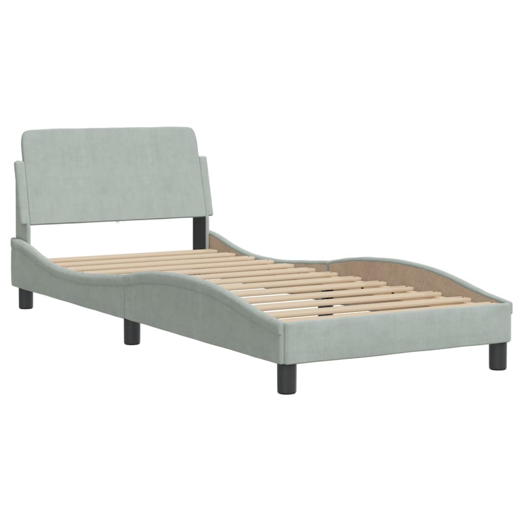 Lit avec matelas Hanko gris clair 80x200 cm velours - XIOS