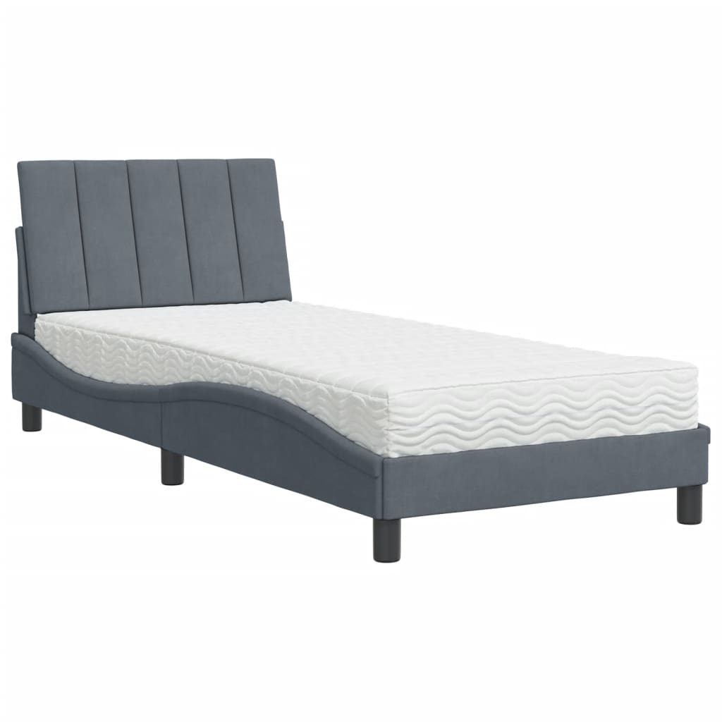 Lit avec matelas Hanko gris foncé 80x200 cm velours - XIOS
